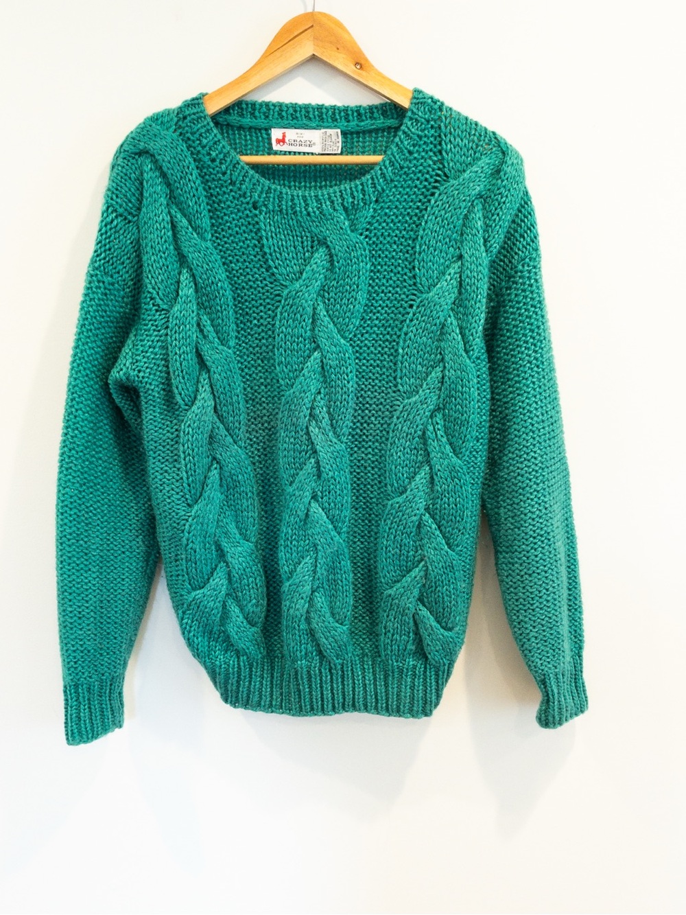 Vintage Circa 1980's Riki for Crazy Horse Bright Kelly Green Chunky Knit Sweater